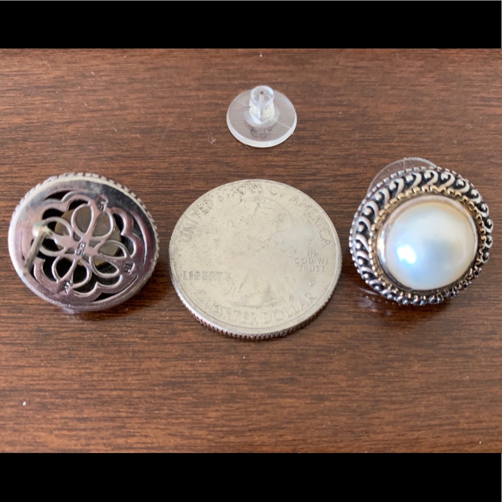 SOLD Sterling Silver and 14K Yellow Gold Pearl Set - Picture 6 of 7